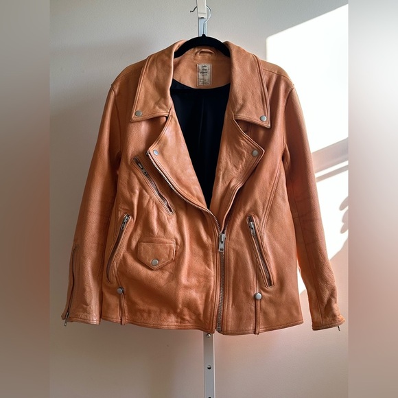 NWOT We The Free Jealousy Leather Moto Jacket M Tangerine Orange - Picture 1 of 14